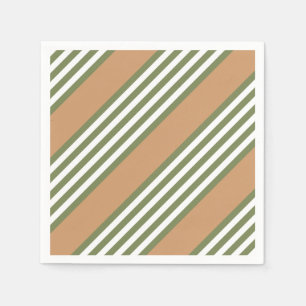 Olive green and white five stripe pattern with tan napkins