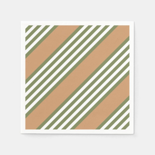 Olive green and white five stripe pattern with tan napkins (Front)