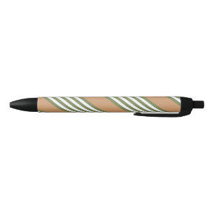 Olive green and white five stripe pattern with tan pen