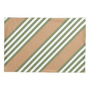 Olive green and white five stripe pattern with tan pillow case