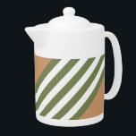 Olive green and white five stripe pattern with tan teapot<br><div class="desc">Olive green and white five stripe pattern with tan</div>