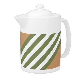 Olive green and white five stripe pattern with tan teapot