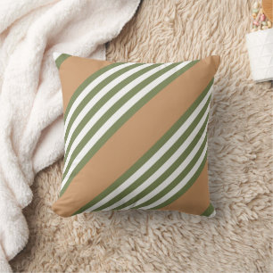 Olive green and white five stripe pattern with tan throw pillow