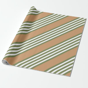 Olive green and white five stripe pattern with tan wrapping paper