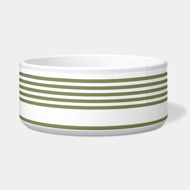 Olive green and white five stripes pattern bowl (Front)