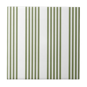Olive green and white five stripes pattern ceramic tile
