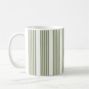 Olive green and white five stripes pattern coffee mug