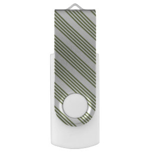Olive green and white five stripes pattern flash drive