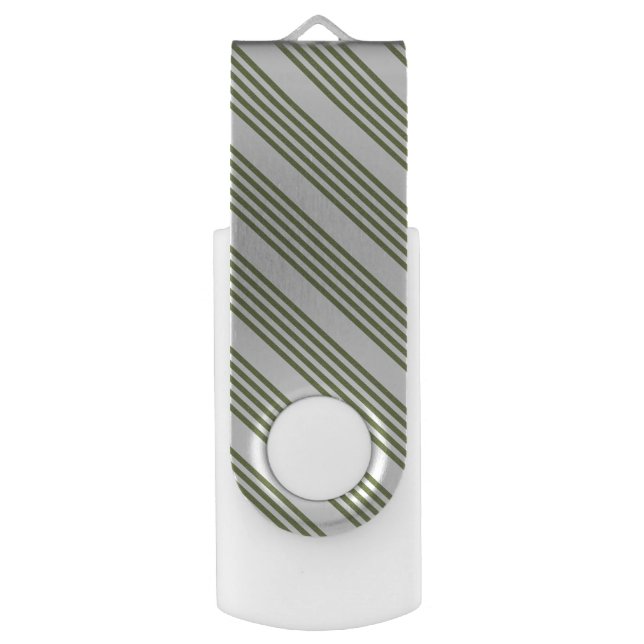 Olive green and white five stripes pattern flash drive (Front Vertical)