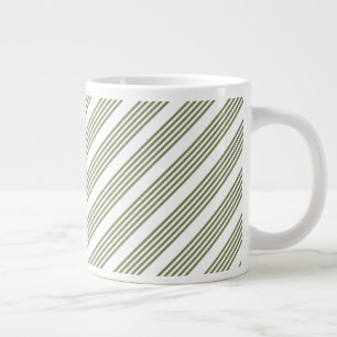 Olive green and white five stripes pattern giant coffee mug
