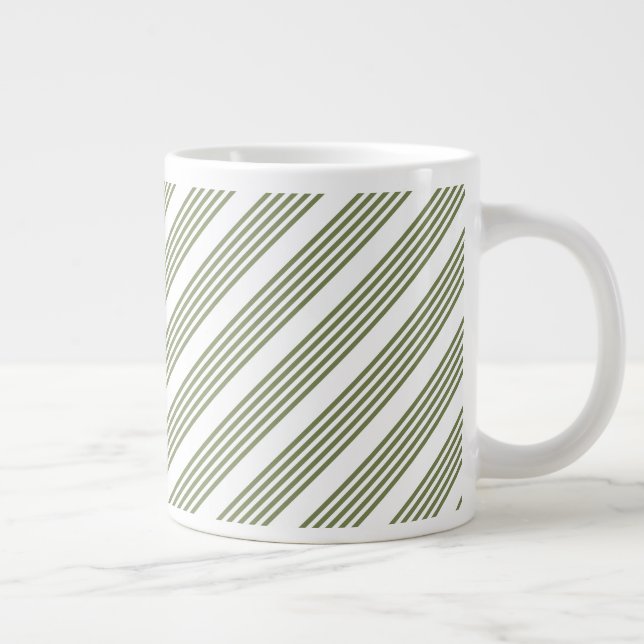Olive green and white five stripes pattern giant coffee mug (Right)