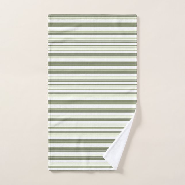 Olive green and white five stripes pattern hand towel  (Hand Towel)