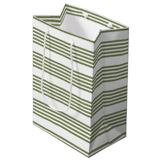 Olive green and white five stripes pattern medium gift bag