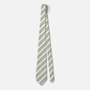 Olive green and white five stripes pattern neck tie