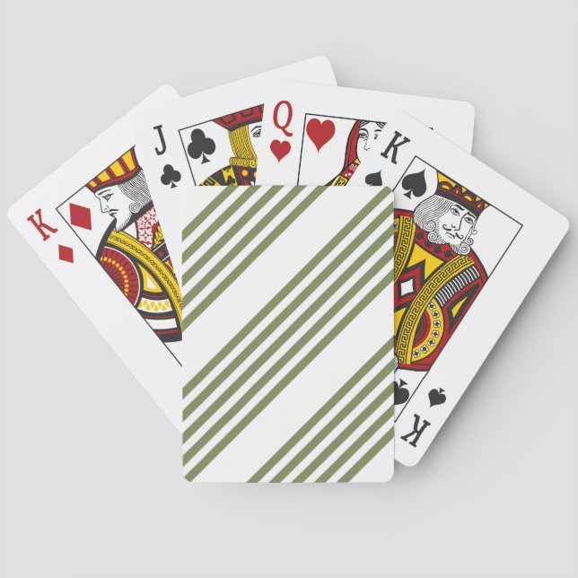 Olive green and white five stripes pattern poker cards (Back)