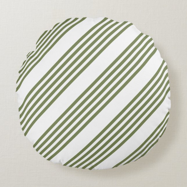 Olive green and white five stripes pattern round pillow (Front)