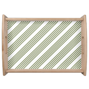 Olive green and white five stripes pattern serving tray