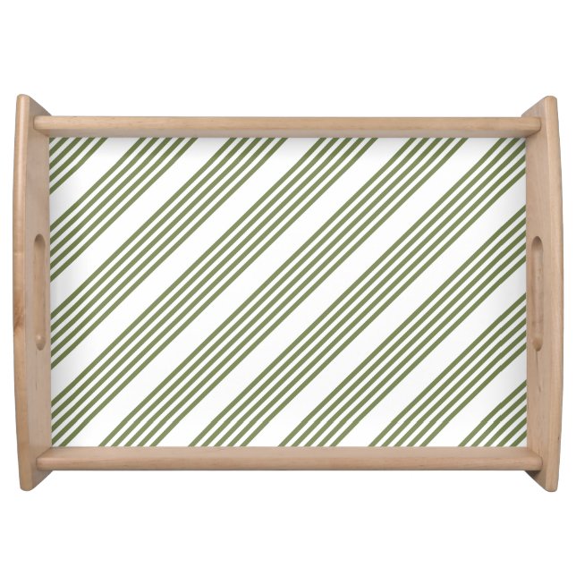 Olive green and white five stripes pattern serving tray (Front)
