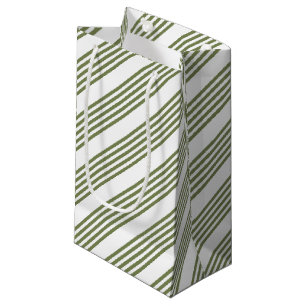 Olive green and white five stripes pattern small gift bag