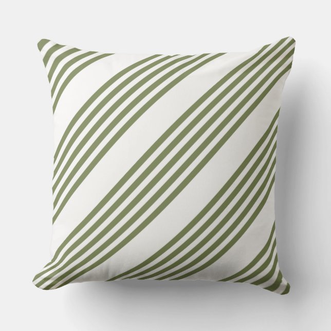 Olive green and white five stripes pattern throw pillow (Front)