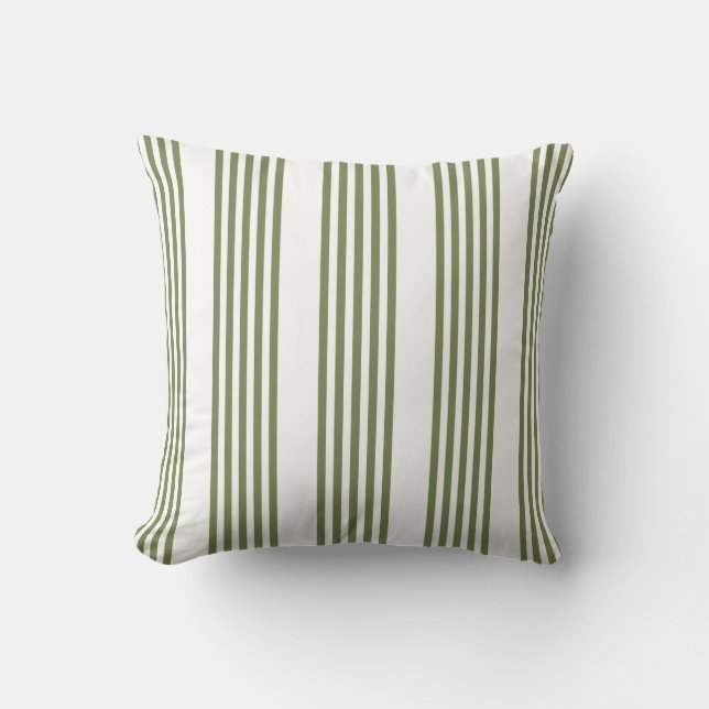 Olive green and white five stripes pattern throw pillow (Front)