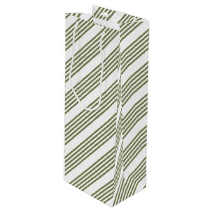 Olive green and white five stripes pattern wine gift bag