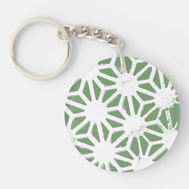 Olive green and white geometric pattern keychain (Front)