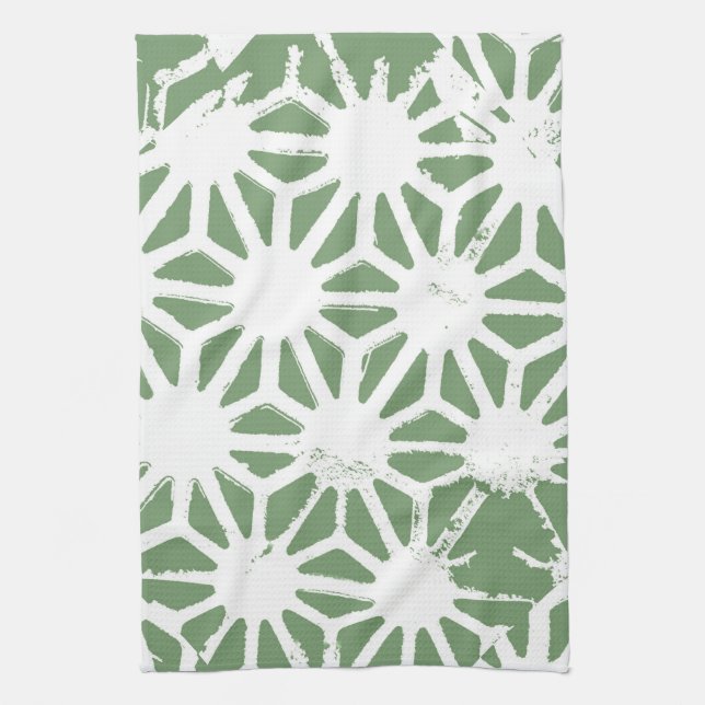 Olive green and white geometric pattern kitchen towel (Vertical)