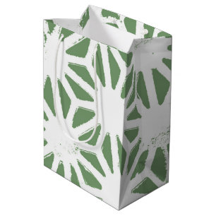 Olive green and white geometric pattern medium gift bag