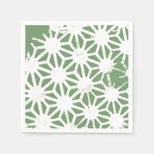 Olive green and white geometric pattern napkins