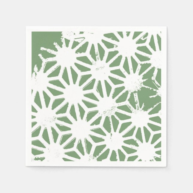 Olive green and white geometric pattern napkins (Front)