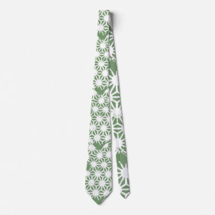 Olive green and white geometric pattern neck tie