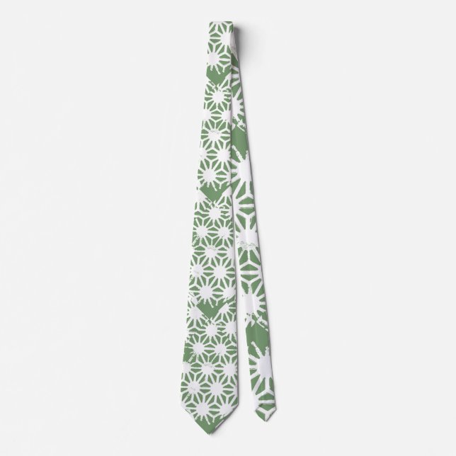 Olive green and white geometric pattern neck tie (Front)