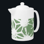 Olive green and white geometric pattern teapot<br><div class="desc">Olive green and white geometric pattern</div>