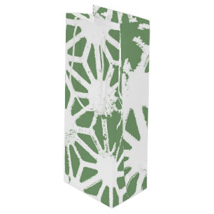 Olive green and white geometric pattern wine gift bag