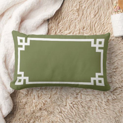 Olive Green and White Greek Key  Editable Colors Lumbar Pillow