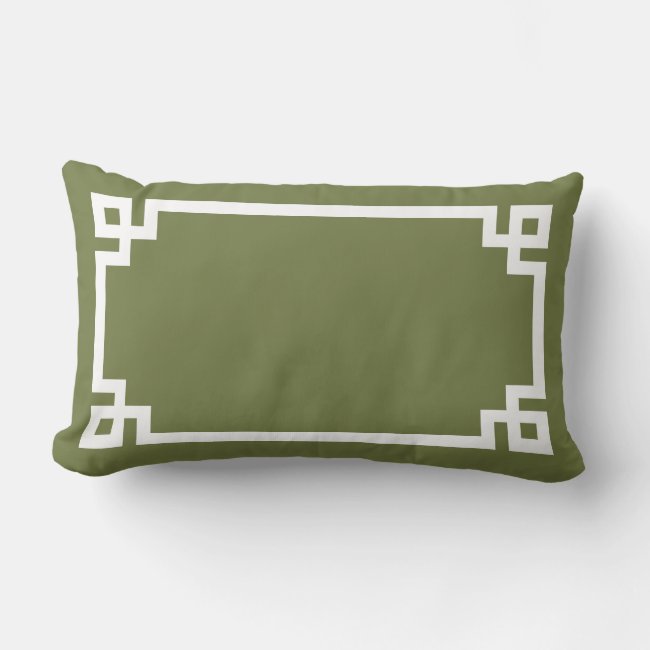 Olive Green and White Greek Key | Editable Colors Lumbar Pillow