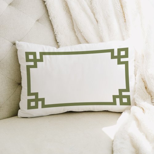 Olive Green and White Greek Key  Editable Colors Lumbar Pillow