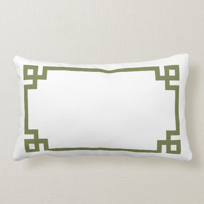 Olive Green and White Greek Key | Editable Colors Lumbar Pillow