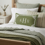 Olive Green and White Greek Key | Monogrammed Lumbar Pillow<br><div class="desc">Design your own custom lumbar throw pillow in any color combination to perfectly coordinate with your home decor in any room! Use the design tools to change the background color and the Greek key border color, or add your own text to include a name, monogram initials or other special text....</div>