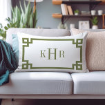 Olive Green and White Greek Key | Monogrammed Lumbar Pillow<br><div class="desc">Design your own custom lumbar throw pillow in any color combination to perfectly coordinate with your home decor in any room! Use the design tools to change the background color and the Greek key border color, or add your own text to include a name, monogram initials or other special text....</div>