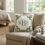 Olive Green and White Greek Key | Monogrammed Throw Pillow<br><div class="desc">Design your own custom throw pillow in any color combination to perfectly coordinate with your home decor in any room! Use the design tools to change the background color and the Greek key border color, or add your own text to include a name, monogram initials or other special text. Every...</div>