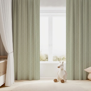 Olive Green and White Herringbone Blackout Curtains