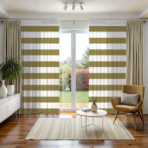 Olive Green and White Horizontal Stripe Blackout Curtains
