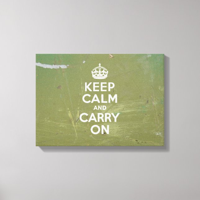Olive Green and White Keep Calm Canvas Print (Front)