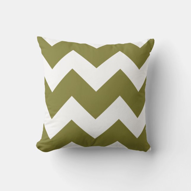 Olive Green and White Large Chevron Print Throw Pillow (Front)