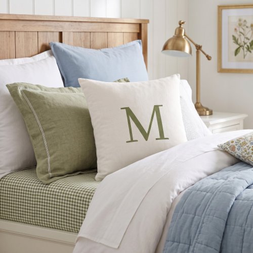 Olive Green and White Minimalist Monogram Throw Pillow
