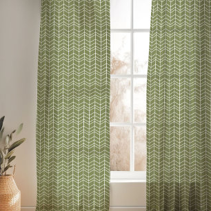 Olive Green and White Modern Herringbone Sheer Curtains