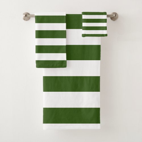 Olive Green and White Modern Stripes Striped  Bath Towel Set