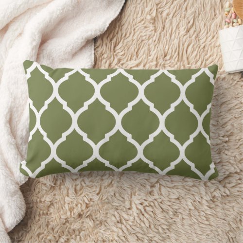 Olive Green and White Moroccan Pattern Lumbar Pillow
